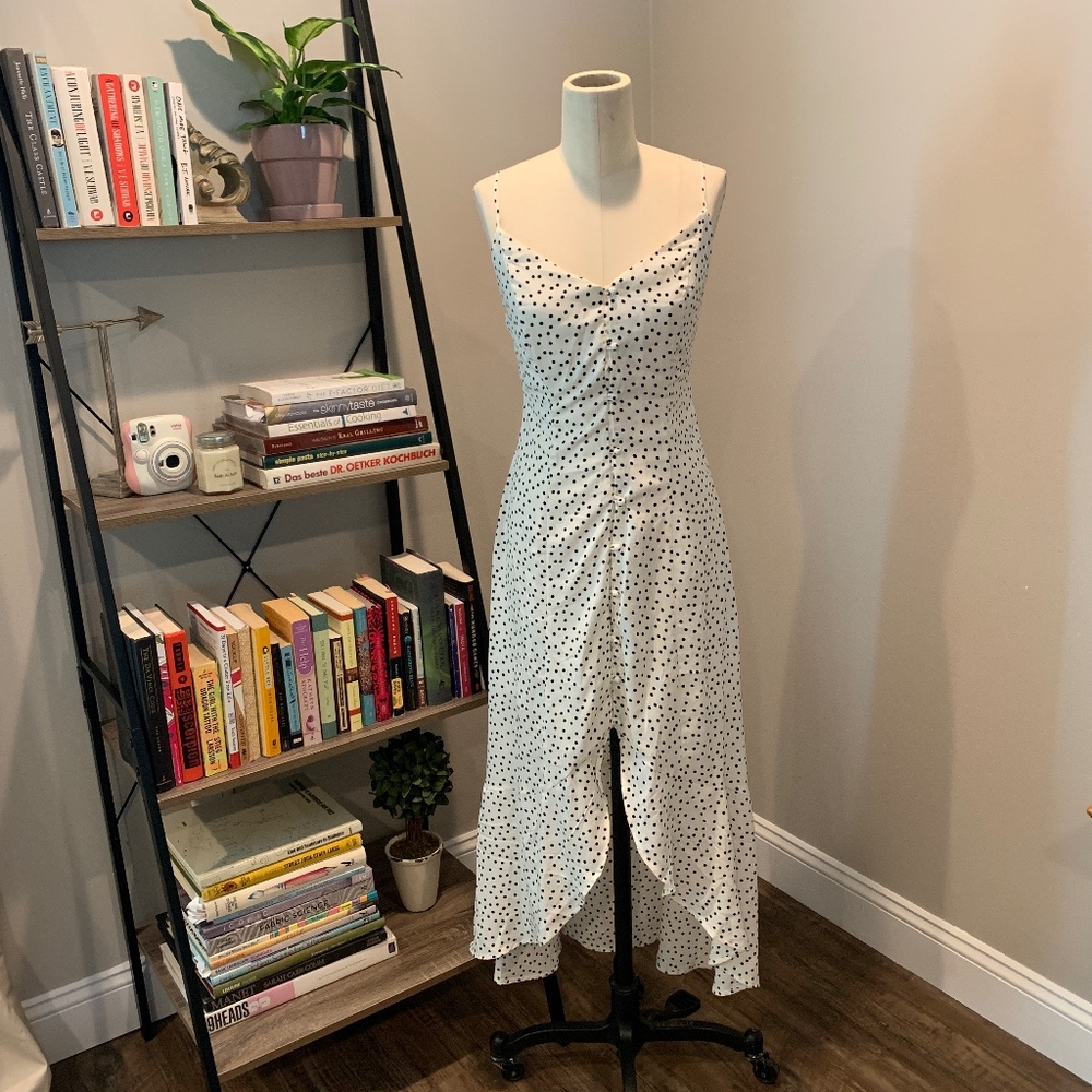 NWOT White Polka Dot Button Maxi Dress